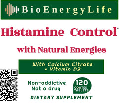 BioEnergyLife Histamine Control label close-up highlighting frequencies embedded for enzyme support.