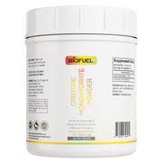 Biofuel Creatine Monohydrate Powder bottle boosts muscle growth during training sessions.