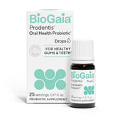 BioGaia Prodentis drops bottle illustrates daily use to support oral microbiome balance.