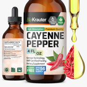 BIO KRAUTER Cayenne Drops bottle with dropper for smooth, alcohol-free digestive support.