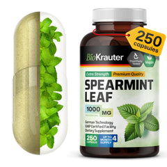 BIO KRAUTER Spearmint Capsules bottle close-up, vegan formula for daily digestive comfort.