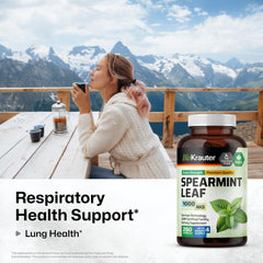 BIO KRAUTER Spearmint Capsules label close-up highlighting Mentha spicata origin.