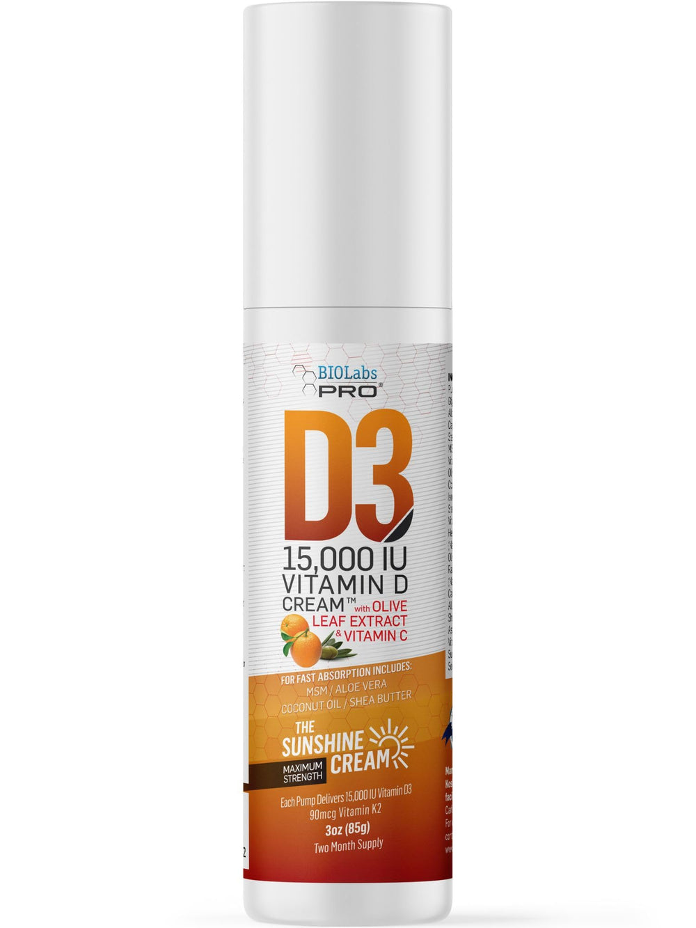 BIOLABS PRO Vitamin D3 15000IU cream bottle pump for daily skin support