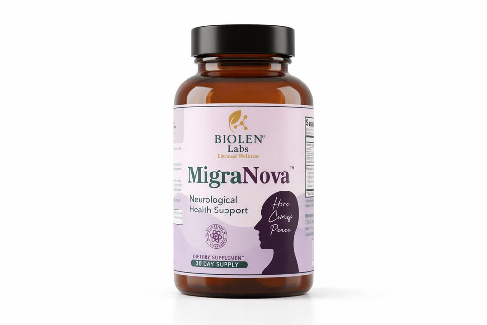 MigraNova by Biolen Labs bottle front for daily migraine support.