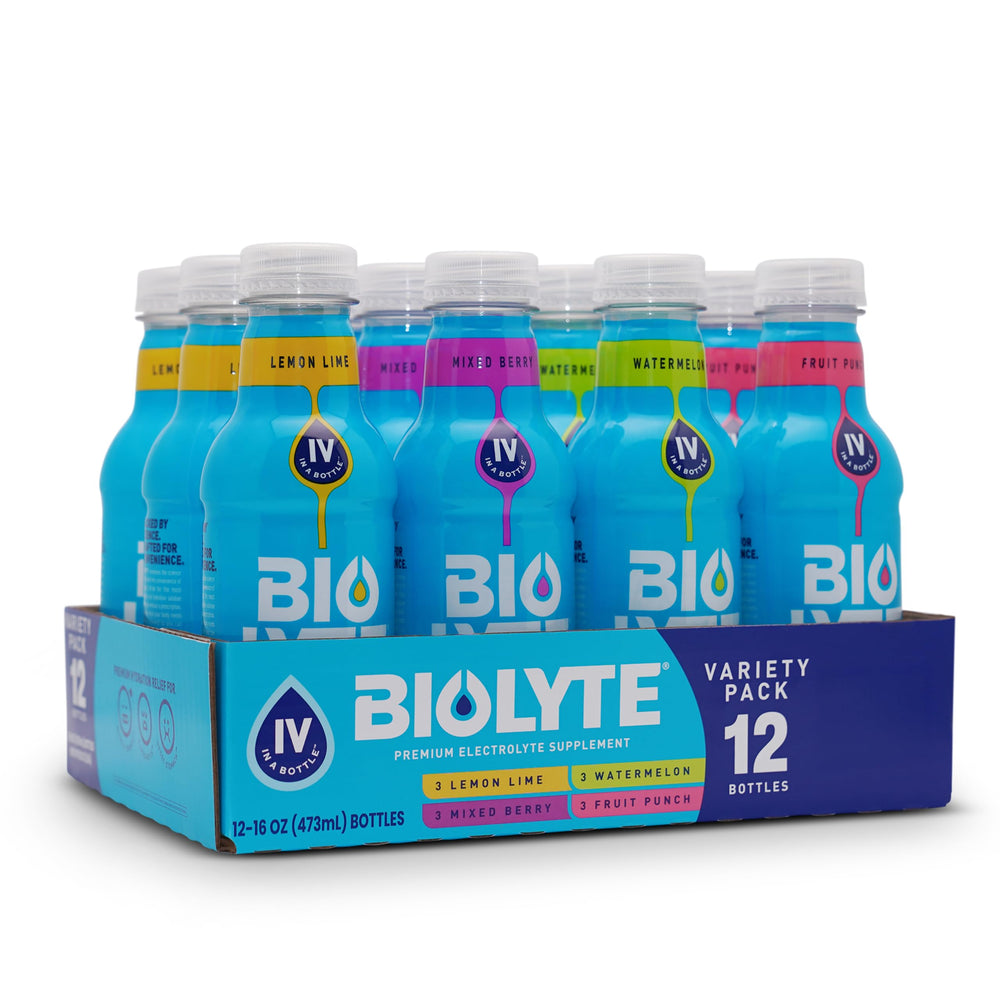 Biolyte bottle front label with doctor-formulated hydration and electrolytes