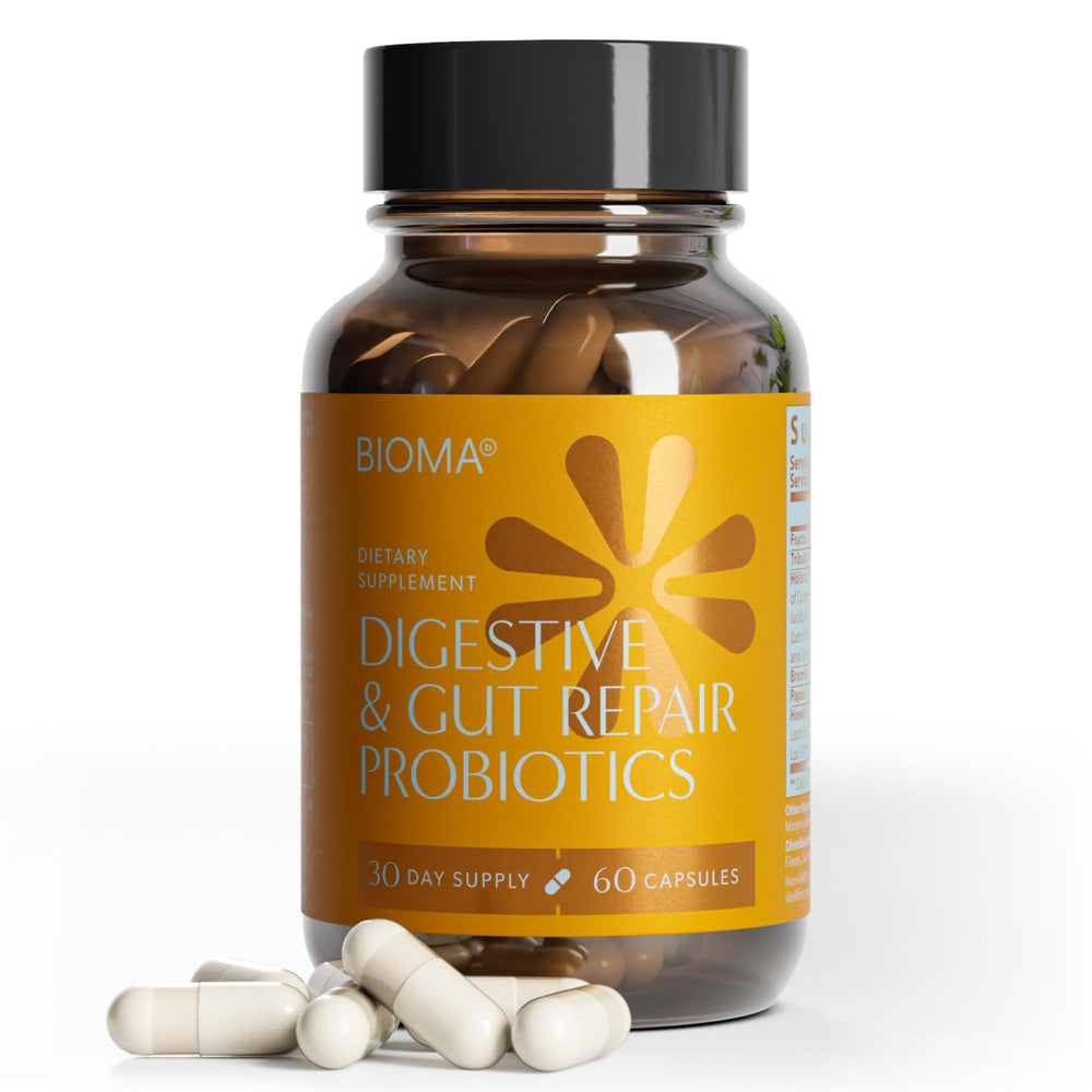 BIOMA Digestive & Gut Repair probiotics bottle with 60 capsules for daily digestive support