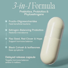 Close-up of BIOMA Menopause capsules highlighting texture and delivery method