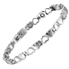 BioMag titanium steel bracelet with heart design, hypoallergenic and comfortable for daily wear.