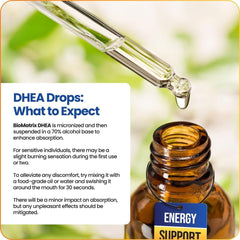 BioMatrix DHEA liquid dropper shows precise 1.2 mg per drop dosing.