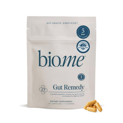Bio.me Biome Gut Remedy bottle front suggesting a simple 5-day reset for digestive balance