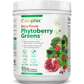 Biophix Phytoberry Greens jar front view shows berry powder texture for daily nutrition