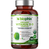 Biophix Vitamin D-3 Organic Complex bottle shows high-potency formula for daily wellness.