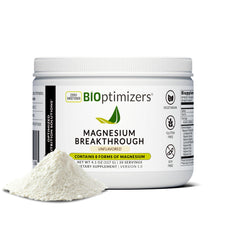 BIOptimizers Magnesium Breakthrough bottle close-up highlighting eight forms for sleep and recovery