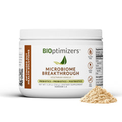 BIOptimizers Microbiome Breakthrough vanilla tub supports easy daily gut comfort.