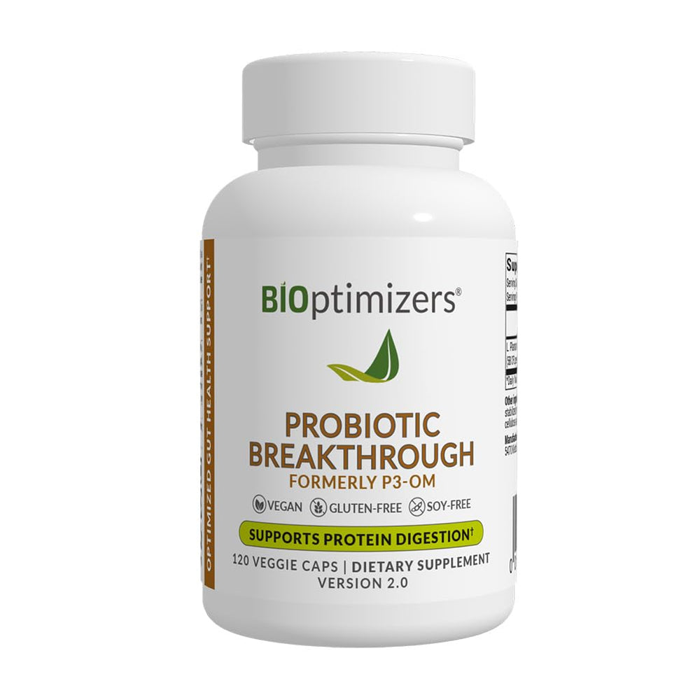 BIOptimizers Probiotic Breakthrough bottle front with vegan capsules for gut health