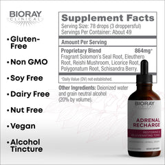 BIORAY Adrenal Recharge drops ready to mix into water for daily use.