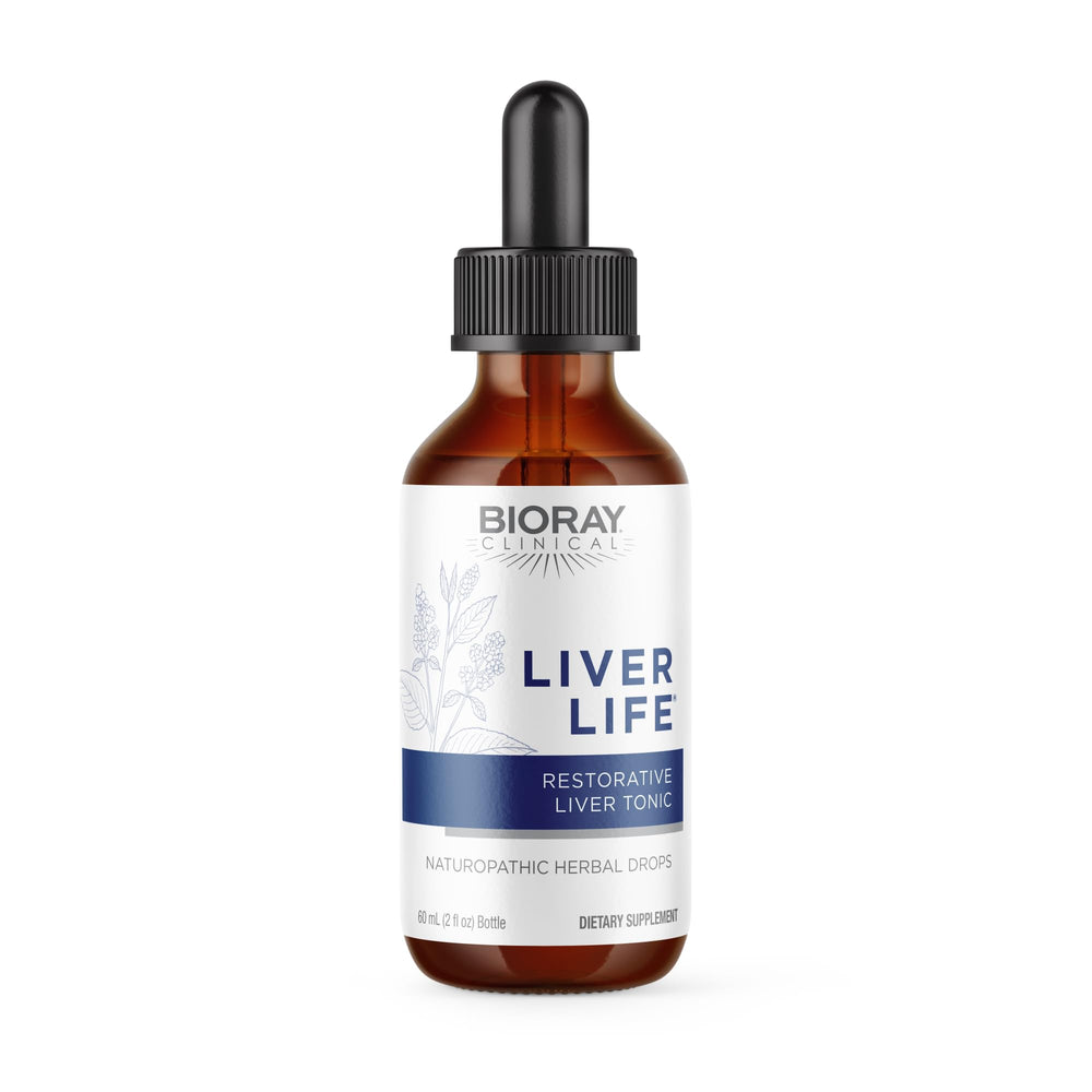 BIORAY Clinical Liver Life bottle features liver support formula and label.