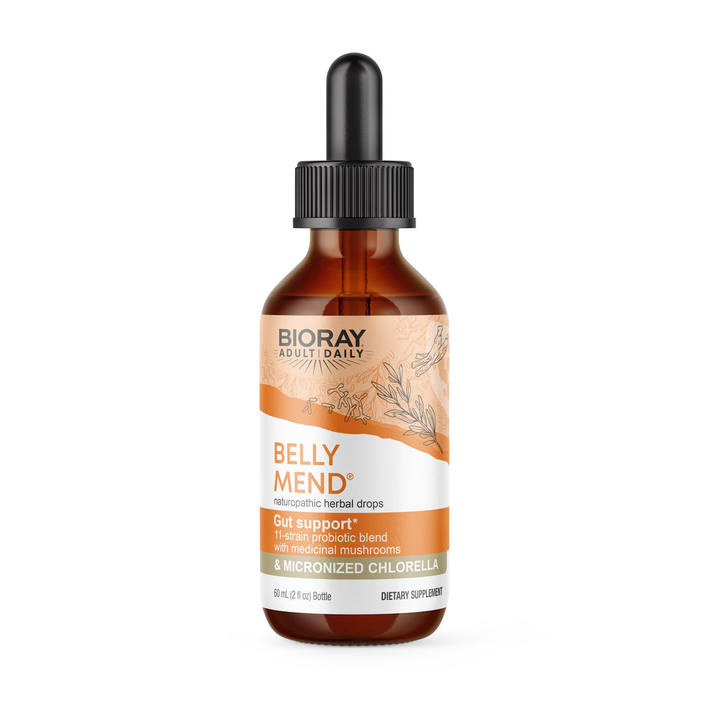 BIORAY Daily Belly Mend bottle in compact 2 oz size for easy daily use