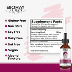 BIORAY Intimate Loving Energy label view highlighting organic vegan ingredients