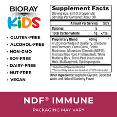 BIORAY Kids NDF Immune label close-up for gentle immune support in children.