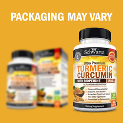 BioSchwartz Turmeric Curcumin capsules close-up, high potency curcuminoids for daily mobility.