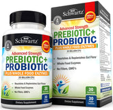 BioSchwartz advanced prebiotics and probiotics bottle showing daily gut support