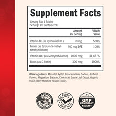 Cherry strawberry flavor graphic emphasizing easy daily dosing with BioSchwartz B12 Plus