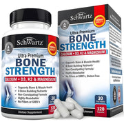 BioSchwartz Bone Strength bottle on a kitchen counter showing daily health support
