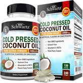 BioSchwartz coconut oil capsules bottle with organic extra virgin oil for daily use.