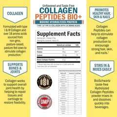 BioSchwartz multi collagen bottle on shelf, unflavored powder for daily use.
