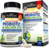 BioSchwartz daily probiotic bottle front view highlighting 40B CFU for gut support.
