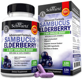 BioSchwartz elderberry capsules bottle front for daily immune support with zinc and vitamin C