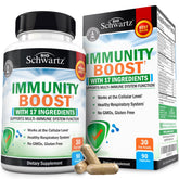 BioSchwartz Immune Support bottle front showing label and 90 capsules for daily immune upkeep.