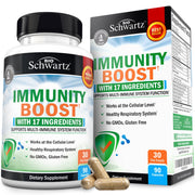 BioSchwartz Immune Support bottle front showing label and 90 capsules for daily immune upkeep.