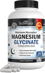 BioSchwartz magnesium glycinate 500mg bottle for high absorption and daily wellness support.