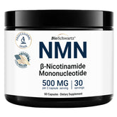BioSchwartz NMN 500mg bottle: premium daily vitality support in gluten-free capsules.