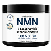 BioSchwartz NMN 500mg bottle: premium daily vitality support in gluten-free capsules.