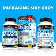 BioSchwartz Omega-3 softgels close up showing burpless lemon flavor