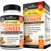 BioSchwartz Turmeric Curcumin and Ginger bottle promoting daily joint support.