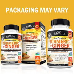 BioSchwartz Turmeric Curcumin and Ginger capsules for easy daily use and mobility.