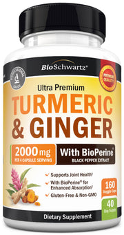 BioSchwartz turmeric ginger supplement bottle for daily joint and digestion support.