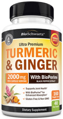 BioSchwartz turmeric ginger supplement bottle for daily joint and digestion support.