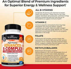 BioSchwartz Vitamin B Complex bottle with glass for easy daily intake.