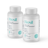 Biosil Collagen Booster bottle top view shows sleek packaging for daily beauty support