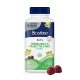 Biostime Kids gummies bottle close-up with colorful bites for daily digestion support