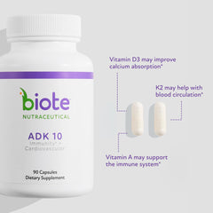 Biote ADK10 vitamin D maintenance label close-up for bone health