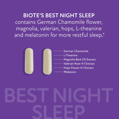 Biote Best Night's Sleep packaging highlights dairy-free and soy-free formula for sensitive users.