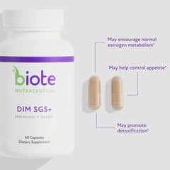 Biote DIM SGS+ capsules close-up for everyday hormone balance.