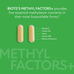 Biote Methyl Factors+ label close-up highlights purity and heart-supporting ingredients.