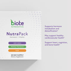 Biote NutraPack label close-up highlighting ingredients and dosage.